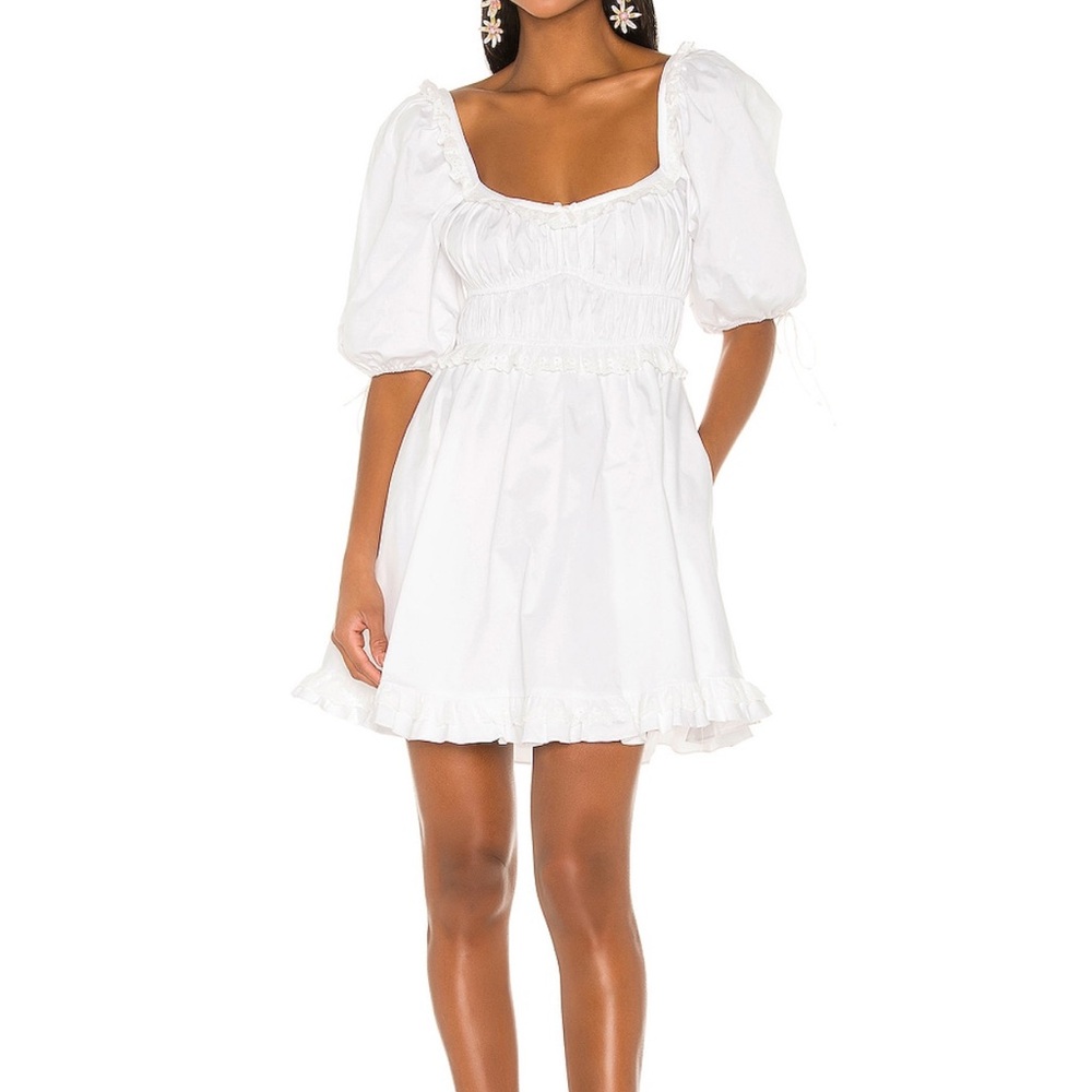 For Love And Lemons White Puff Sleeve Mini Dress: Jackson mini dress in ivory